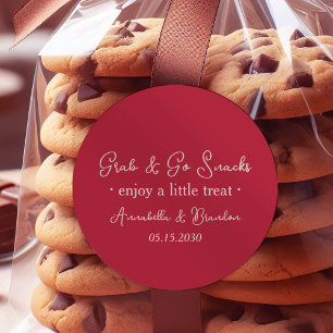 Rosa Röd Grab & Go Bröllops-snack Runt Klistermärke