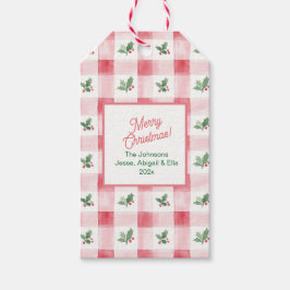 Rosa Röd Grön Retro Mönster Jul Presente Tjugo Presentetikett