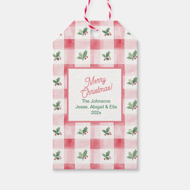 Rosa Röd Grön Retro Mönster Jul Presente Tjugo Presentetikett (Framsidan)
