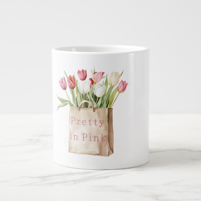 Rosa Röd Gul Vit Tulpanblommor i Påse Jumbo Mugg (Framsidan)