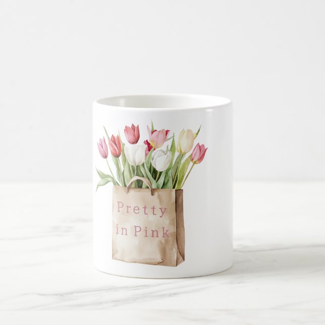 Rosa Röd Gul Vit Tulpanblommor i Påse Kaffemugg (Center)