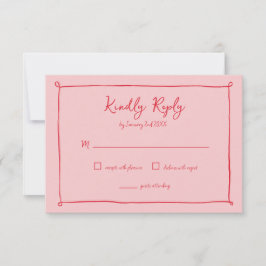 Rosa-röd handritad ram Bröllop RSVP-svar OSA Kort