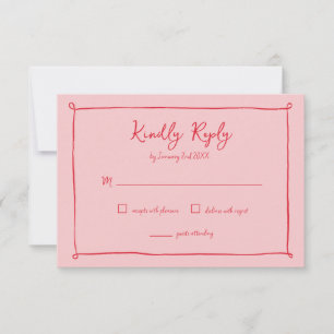 Rosa-röd handritad ram Bröllop RSVP-svar OSA Kort