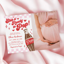 Rosa Röd Hon är redo att poppa Baby Shower Foto