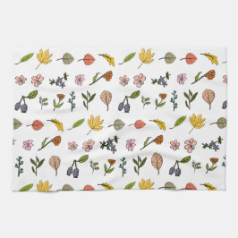 rosa röd höst och gula blommor och löv kökshandduk