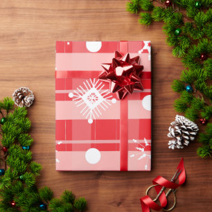 Rosa röd julrutig snöflinga presentpapper