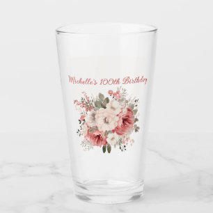 Rosa Röd Kräm Vattenfärg Blommig 100-årsdag Glaskopp