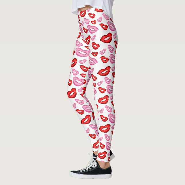 Rosa röd läppstiftstryck leggings (Vänster)