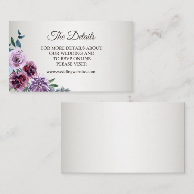 Rosa Röd Lila Blommig Watercolor Bröllopsdetalj Tilläggskort (Fram/baksida)