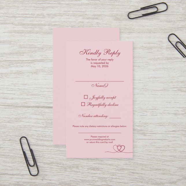 Rosa Röd Modern Mix och Match Bröllop RSVP-kort Visitkort (Fram/Back In Situ)