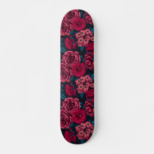 Rosa, röd och färg ro med blå löv på b mini skateboard bräda 18,5 cm