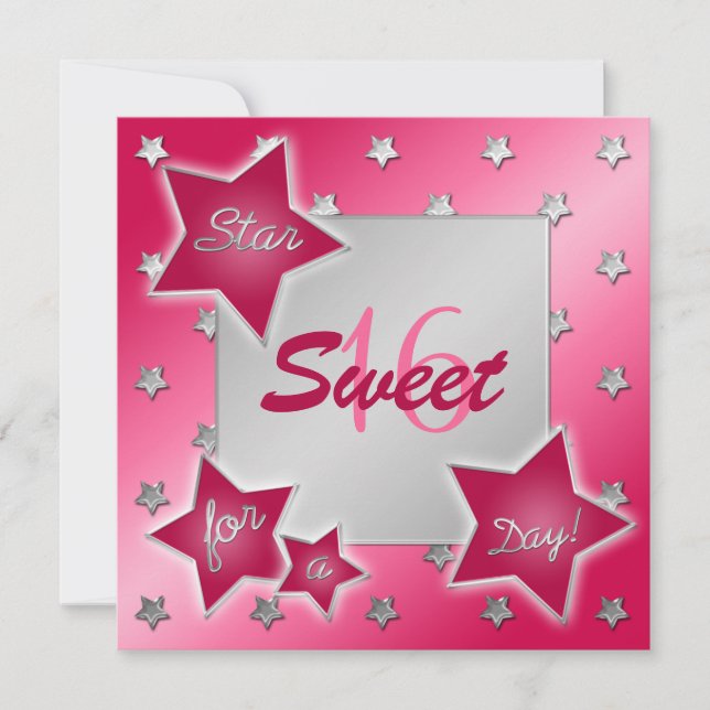 Rosa, Röd och Silver Stars Sweet 16-inbjudan Inbjudningar (Framsida)