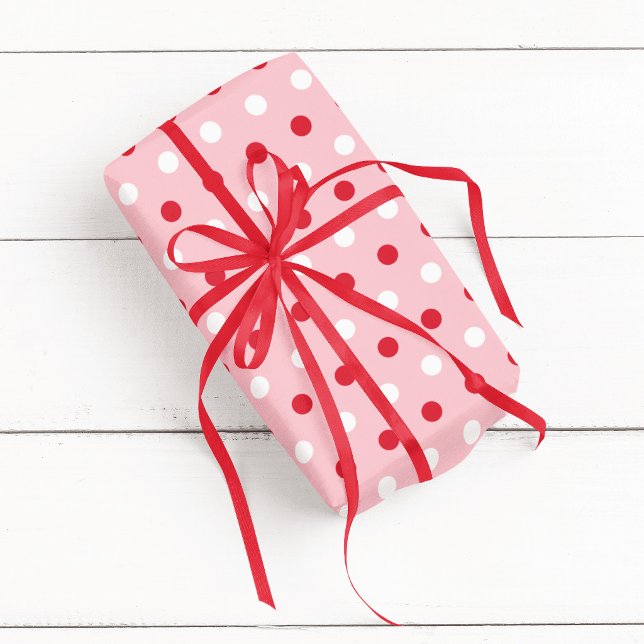 Rosa Röd och Vit Prickig Presentpapper (Pink Red and White Polka Dot Wrapping Paper)