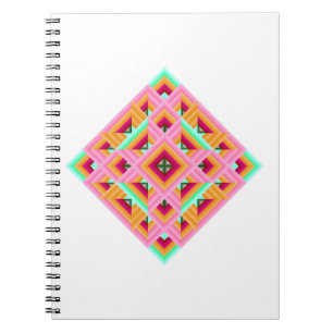 Rosa, Röd, Orange och Grönt Quilt Diamond Anteckningsbok Med Spiral