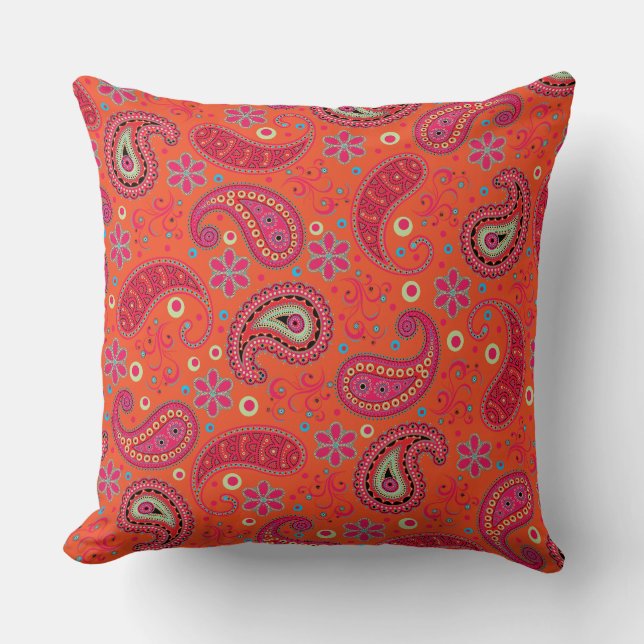 rosa röd orange paisley mönster,boho paisley kudde (Framsida)