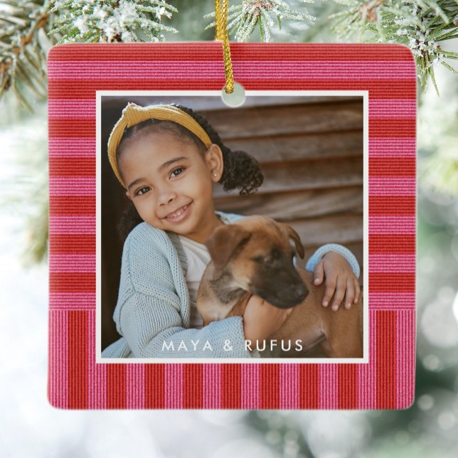 Rosa röd rand, enkel, ett foto jul julgransprydnad keramik (Skapare uppladdad)