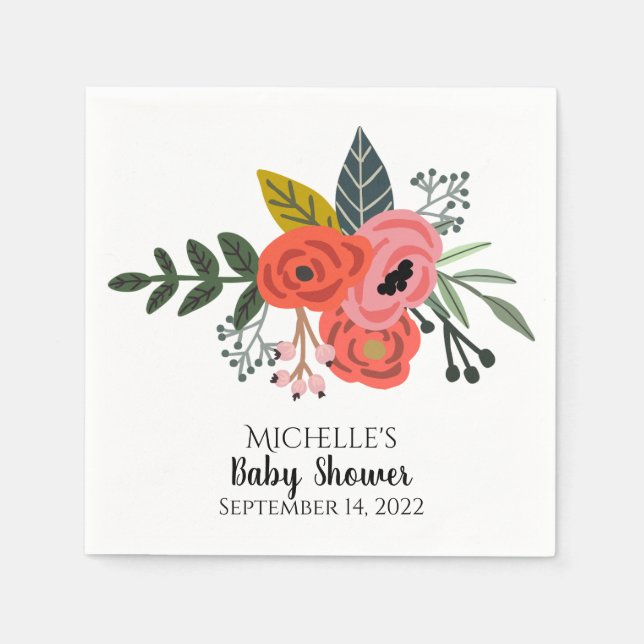 Rosa röd ranunculus bouquet sommarblommor party pappersservett (Framsidan)