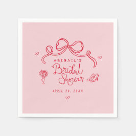 Rosa röd retro bröllopsfest med handritad whimsy pappersservett