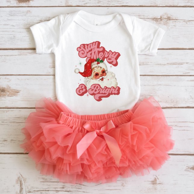 Rosa Röd Retro Groovy Tomte Håll dig Glad och Ljus T Shirt (Skapare uppladdad)