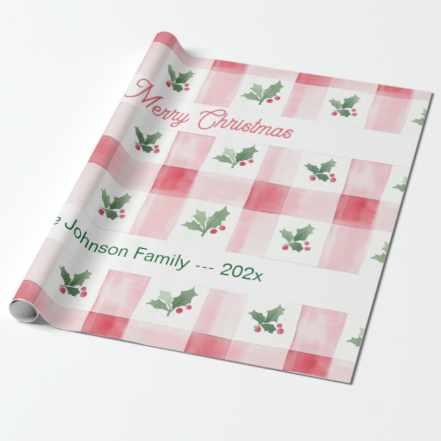 Rosa röd retro personlig jul presentpapper (Utrullad)