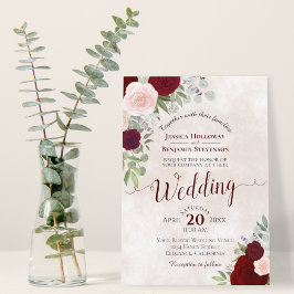  Rosa & Röd ros Elegant Boho Bröllop Inbjudningar