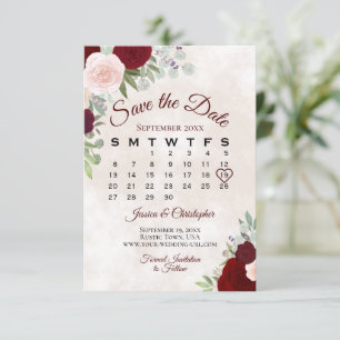 Rosa & Röd ros Elegant Boho Bröllop Kalender Spara Datumet