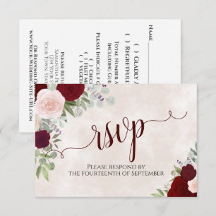 Rosa & Röd ros Elegant Calligraphy Bröllop OSA Kort
