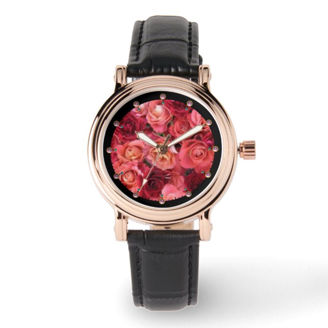 ROSA RÖD ROS FÄLT ARMBANDSUR (Framsida)
