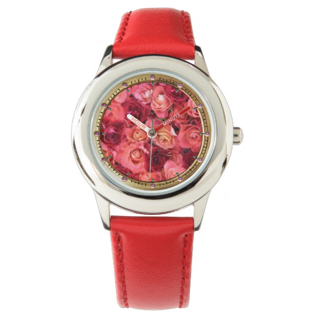ROSA RÖD ROS FÄLT ARMBANDSUR (Framsida)