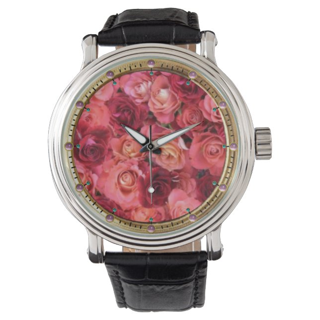 ROSA RÖD ROS FÄLT ARMBANDSUR (Framsida)