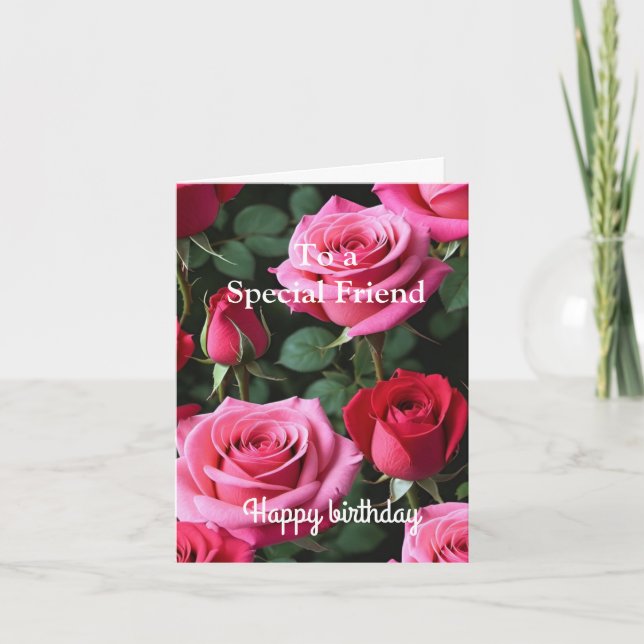 Rosa Röd ros För en Speciell vänskaplig födelsedag Kort (Framsida)