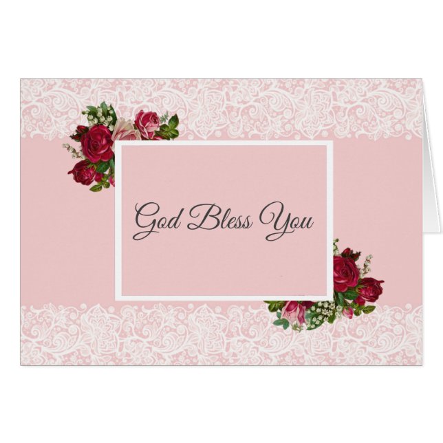 Rosa Röd ros Lily i Valley White Snöre Hälsningskort (Framsidan Horizontal)