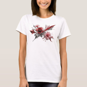 Rosa röd ros och rosa blommor på svart bakgrund t shirt
