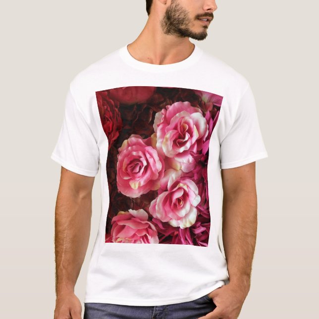 Rosa, röd ros: strukturbakgrund. t shirt (Framsida)