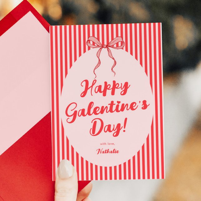Rosa röd rosett Galentine's Alla hjärtans dag-kort Julkort (Skapare uppladdad)