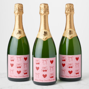 Rosa röd rosett körsbär söt bröllopsdusch champagn