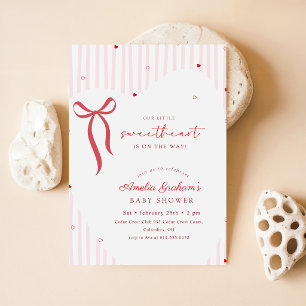 Rosa röd rosett Liten sötnos Baby Shower Inbjudningar