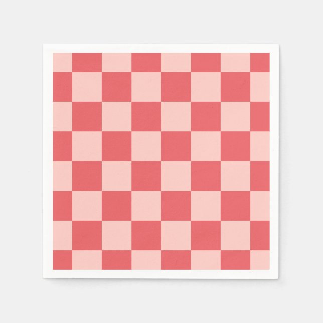 Rosa röd rutig gingham-mönster pappersservett (Framsidan)