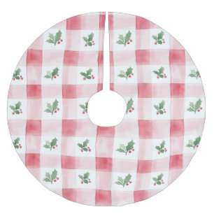 Rosa röd rutig mönster jul julgransmatta borstad polyester