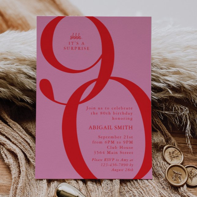 Rosa Röd Shh Det är en överraskningsfest för 90-år Inbjudningar (Skapare uppladdad)