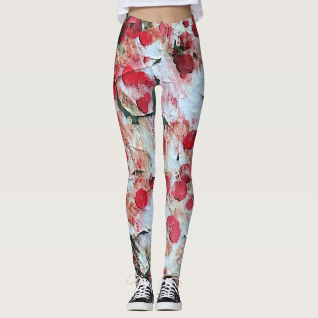 Rosa Röd Smutsig prickig Grunge förfall Leggings (Framsida)