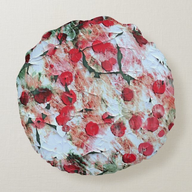 Rosa Röd Smutsig prickig Grunge Förfall Rund Kudde (Baksidan)