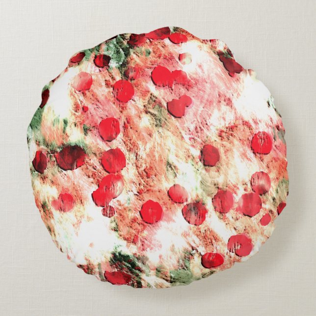 Rosa Röd Smutsig Prickig Grunge Rund Kudde (Baksidan)