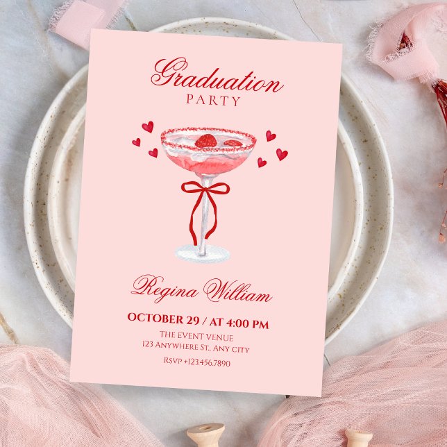 Rosa röd söt båg cocktail examenspresent inbjudningar (Skapare uppladdad)