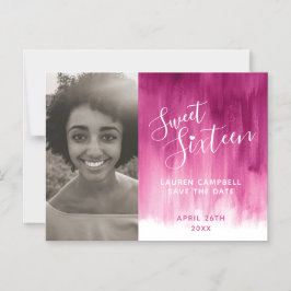 Rosa röd sweet sixteen-fotot spara datumet magnetisk inbjudningskort