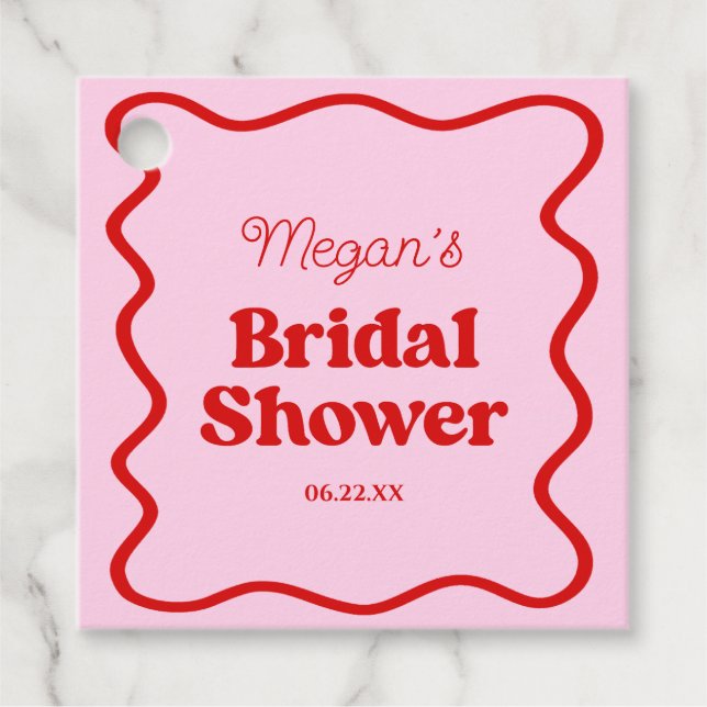 Rosa röd vågig kant bröllopsdusch gåvor etiketter (Framsida)