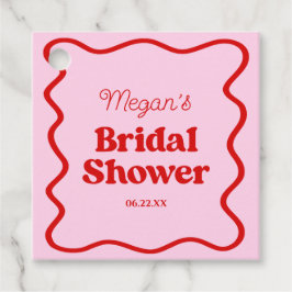 Rosa Röd Vågig Kant Bröllopsfest Gåvor Etiketter