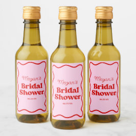 Rosa Röd Vågig Kant Bröllopsfest Mini Vinetikett