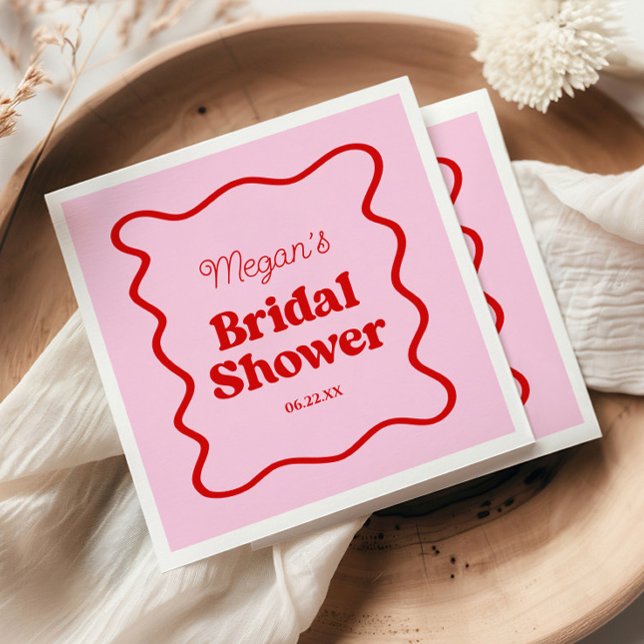 Rosa röd vågig kant bröllopsfest papper pappersservett (Skapare uppladdad)