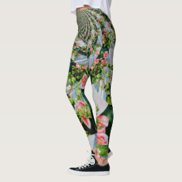 Rosa röd vattenfärg ro mandala zen botaniskt leggings